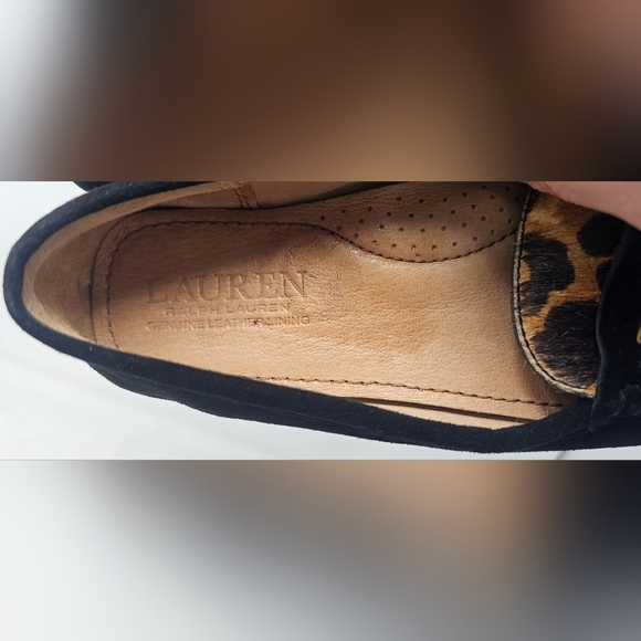 Ralph Lauren Berdine Black Suede Fur Leopard Driving Loafer Size 6.5B - Picture 11 of 13